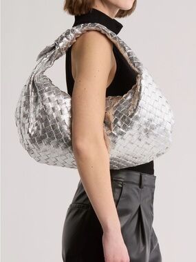 Silver Woven Shoulder Bag